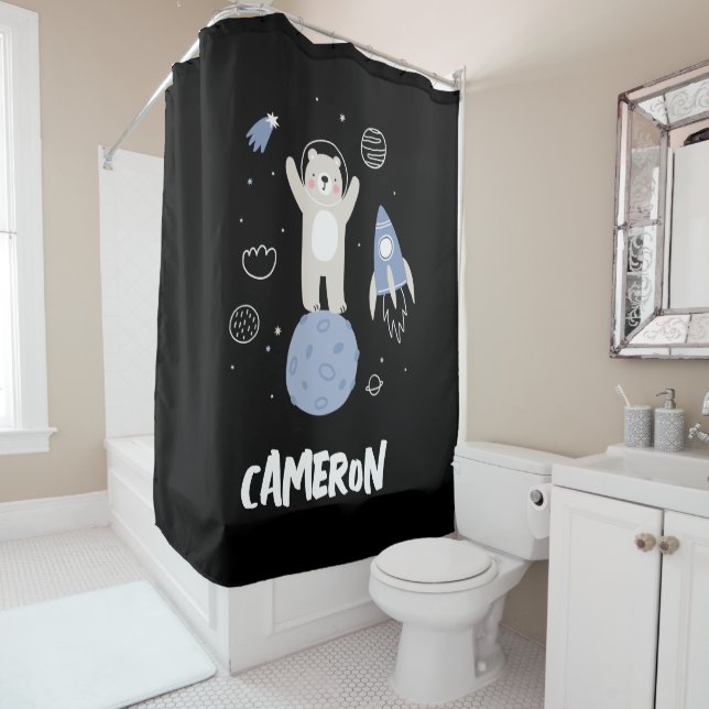 Rideaux De Douche Ours De Cartoon Mignonne Dans L'Espace (En situation)