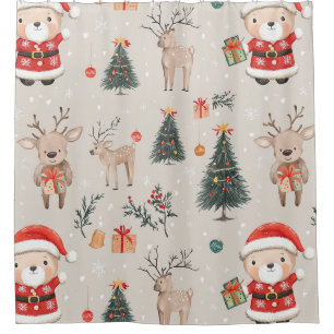 Rideaux De Douche Ours en peluche de Noël Santa Pattern (1)