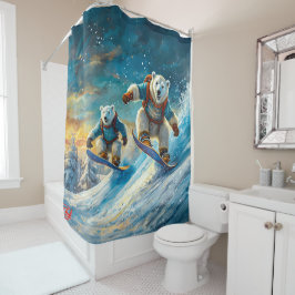 Rideaux De Douche Ours polaires sur snowboards Design par Rich AMeN 