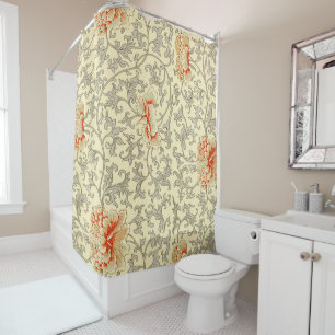 Rideaux De Douche Owen Jones Motif Ancien : Corail Floral Gris