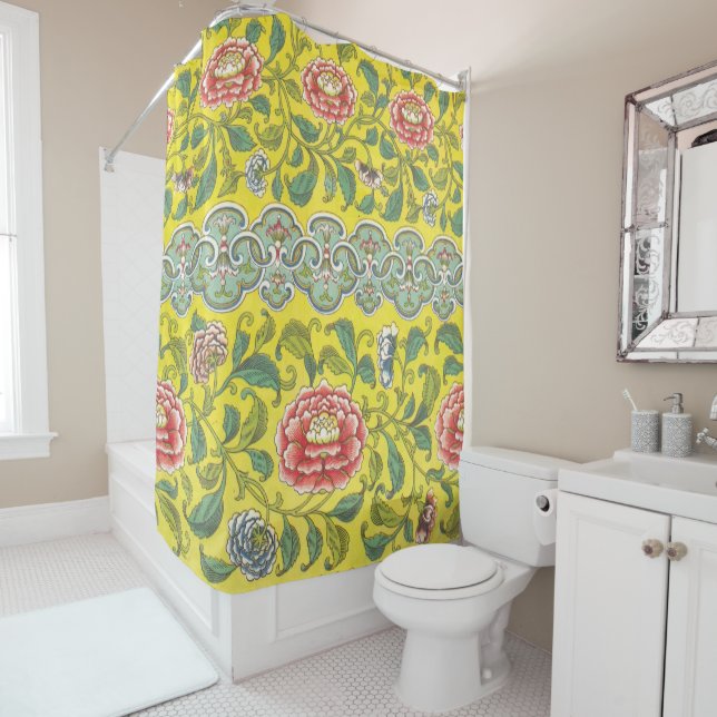 Rideaux De Douche Owen Jones Peony Arrière - plan jaune (En situation)
