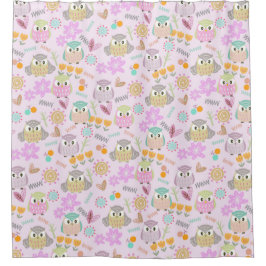 Rideaux De Douche Owl Pastel Pink  