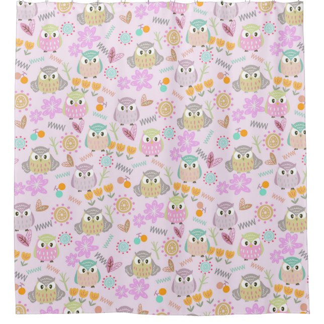 Rideaux De Douche Owl Pastel Pink   (Devant)