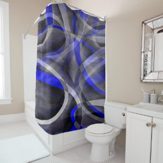 Rideaux De Douche Pa Royal Blue et Gris Groovy des Années 80 à Ligne