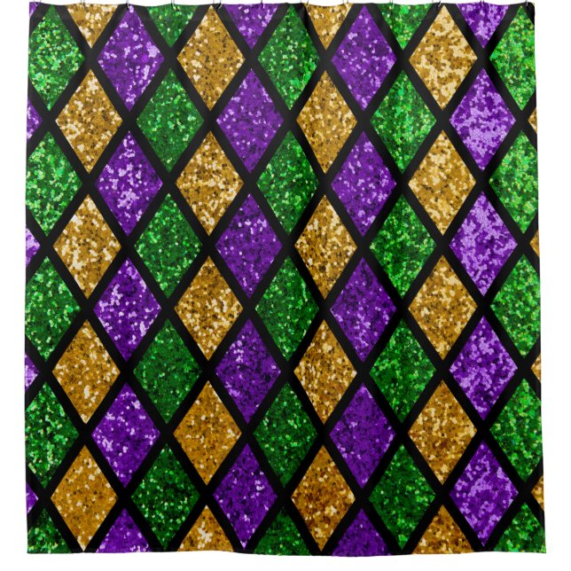 Rideaux De Douche Paillette brillante verte, violette et dorée (Devant)