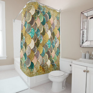 Rideaux De Douche Paillettes dorées en cascade sarcelle Aqua Glam te