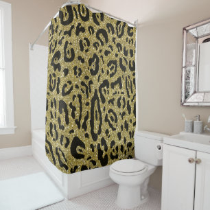 Rideaux De Douche Paillettes dorées Impression d'animaux léopard tig