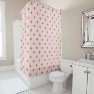 Rideaux De Douche Paillettes Rose et Or Points de Polka à Brillant M