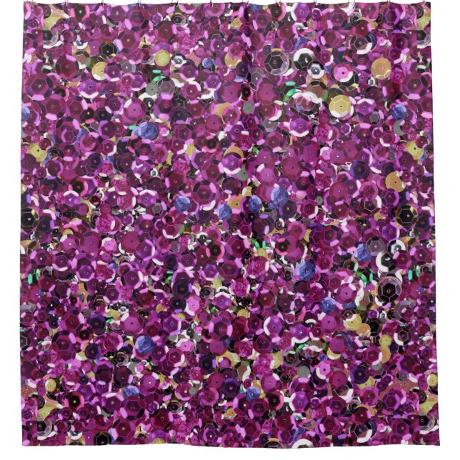 Rideaux De Douche Paillettes roses magenta Girly de Faux (Devant)