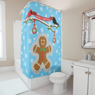 Rideaux De Douche Pain d'épices, Flocons de neige et Oiseaux