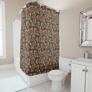 Rideaux De Douche Pains d'épices Brown Red Green Christmas