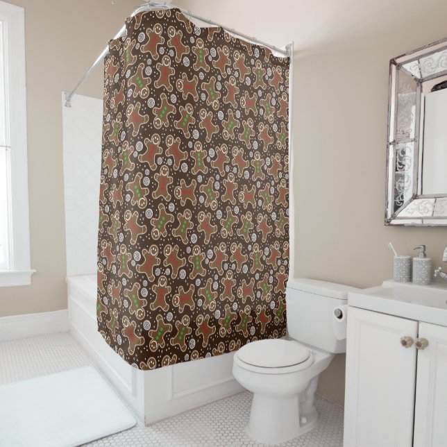 Rideaux De Douche Pains d'épices Brown Red Green Christmas (En situation)