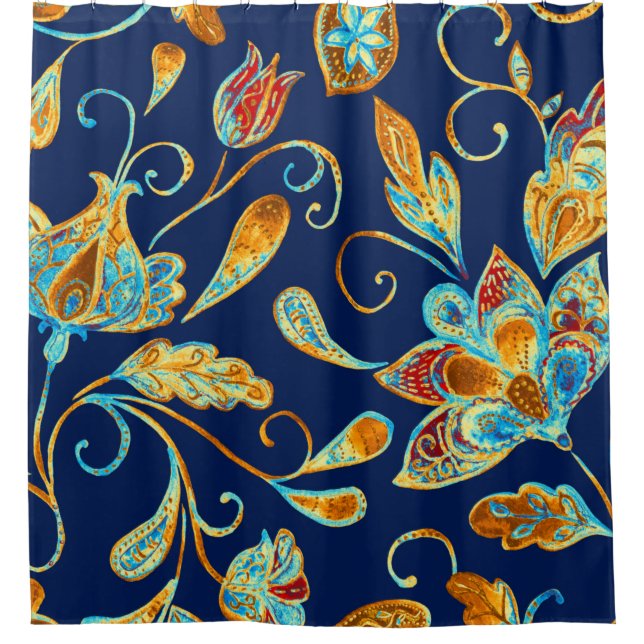 Rideaux De Douche Paisley aquarelle motif floral tuile : fleurs, f (Devant)