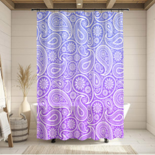 Rideaux De Douche Paisley blanc sur violet à ombre bleue