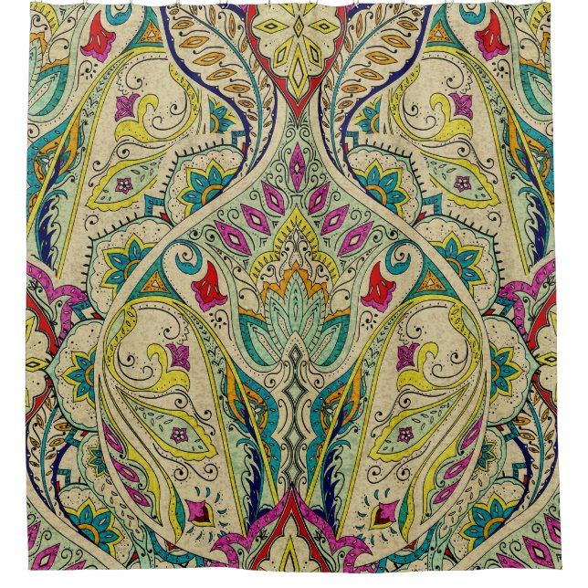 Rideaux De Douche Paisley motif de l'Inde, frontière bohème. (Devant)