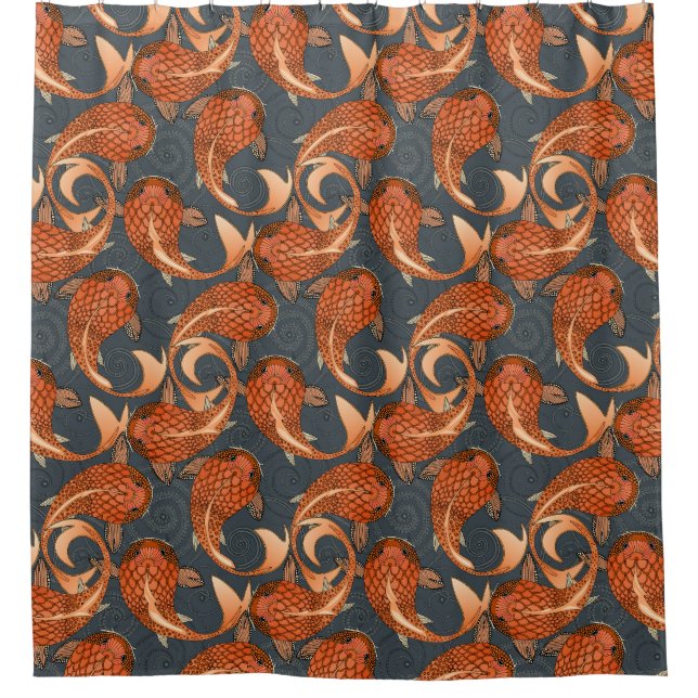 Rideaux De Douche paisley poisson gris foncé (Devant)