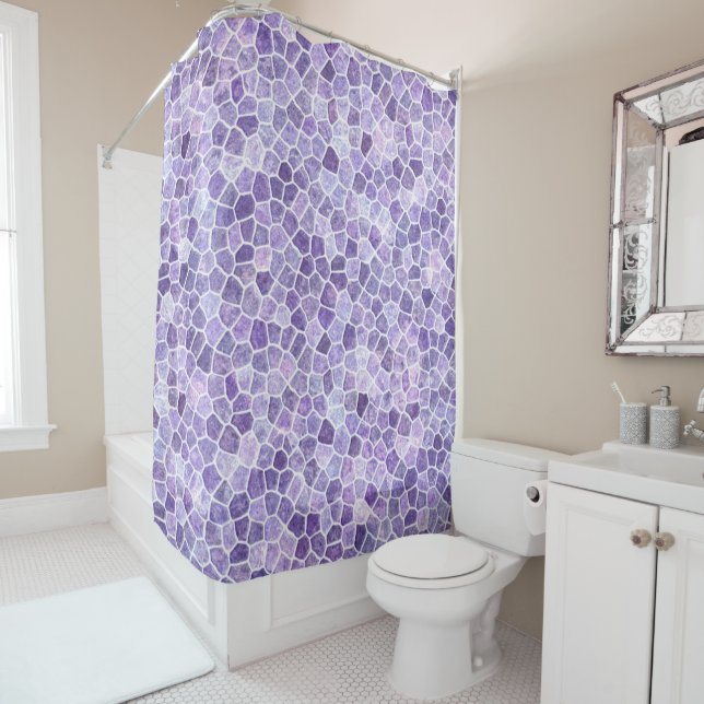 Rideaux De Douche Pale Lilac Et Patchwork Coblé Violet Terrazo Pa (En situation)
