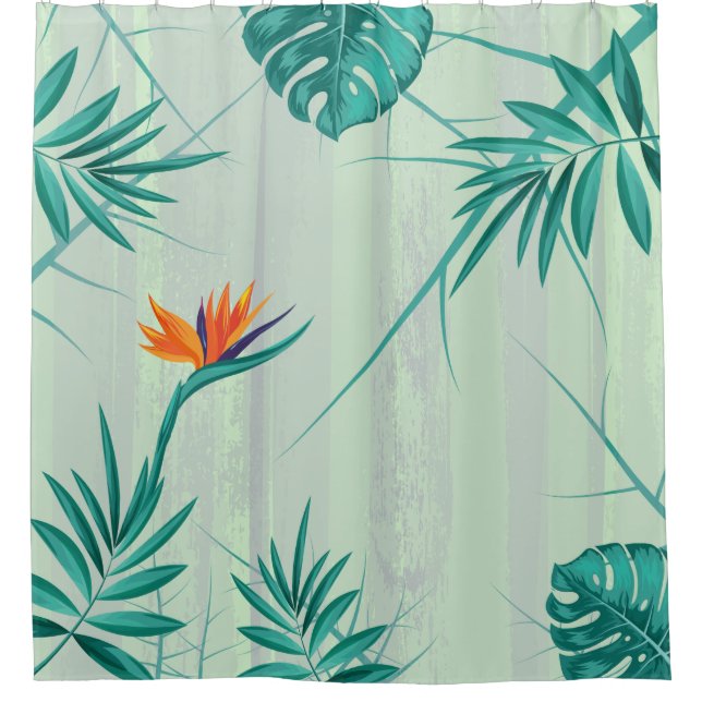 Rideaux De Douche Palme bleu Turquoise tropical vert (Devant)