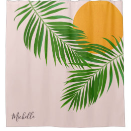 Rideaux De Douche Palme de coucher de soleil tropicale rétro Feuille