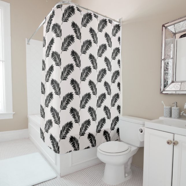 Rideaux De Douche Palme tropicale Feuille noir blanc (En situation)