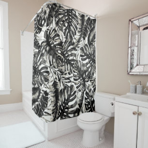 Rideaux De Douche Palme tropicale noire & blanche Feuille Island Chi