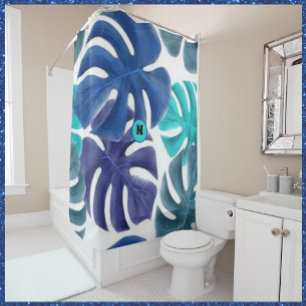 Rideaux De Douche Palmes tropicales bleues et violettes
