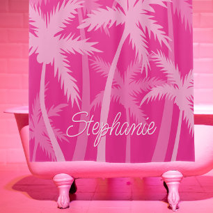 Rideaux De Douche Palmier rose chaud Magenta Fuchsia Monogramme