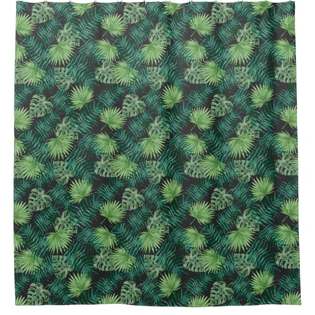 Rideaux De Douche Palmier Tropical Feuille Motif Vert Noir (Devant)