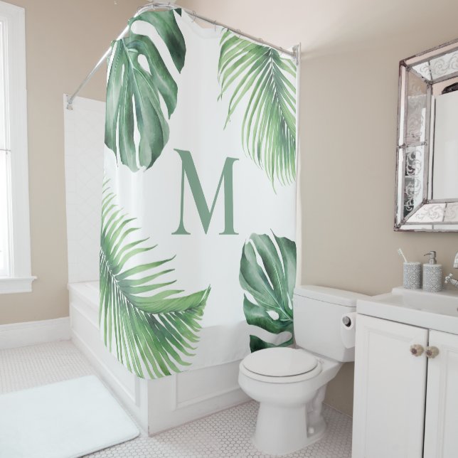 Rideaux De Douche Palmier tropical Monogramme de verdure (En situation)
