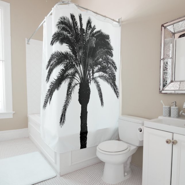 Rideaux De Douche Palmier tropical noir et blanc (En situation)
