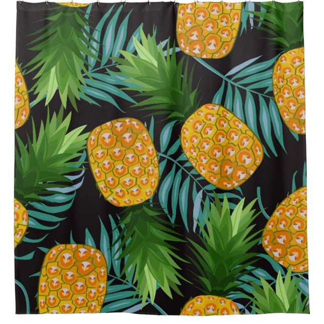 Rideaux De Douche Palmiers à ananas Tapisserie noire (Devant)