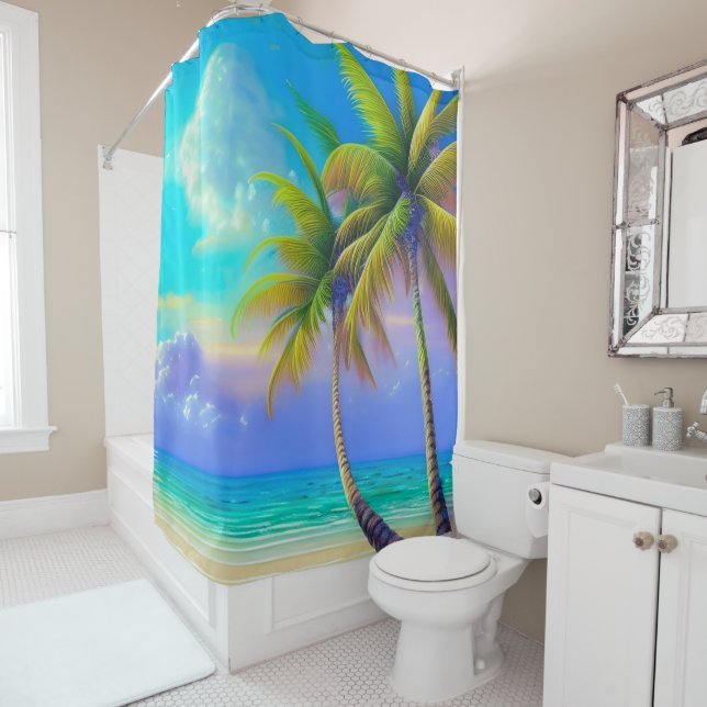 Rideaux De Douche Palmiers à la tombée de nuit Tropical (En situation)