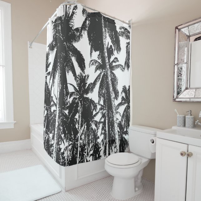 Rideaux De Douche Palmiers Feuille tropicaux (En situation)