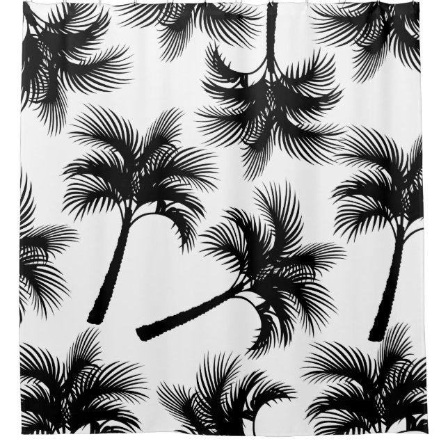 Rideaux De Douche Palmiers noirs tropicaux chics et blanc (Devant)