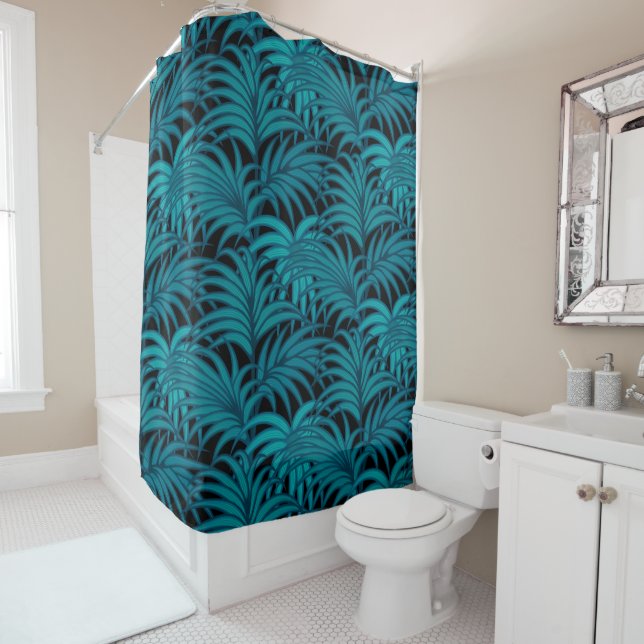 Rideaux De Douche Palmiers tropicaux de nuit feuilles (En situation)