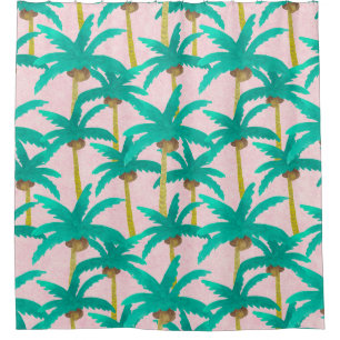 Rideaux De Douche Palmiers tropicaux : Motif d'été d'aquarelle