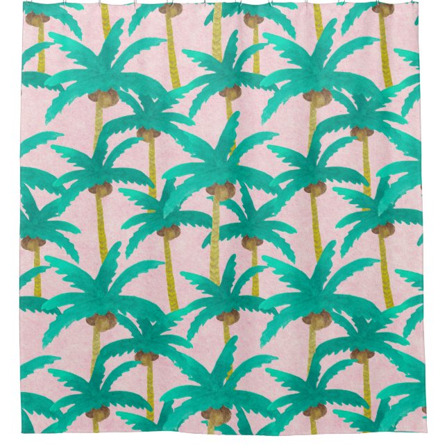 Rideaux De Douche Palmiers tropicaux : Motif d'été d'aquarelle (Devant)