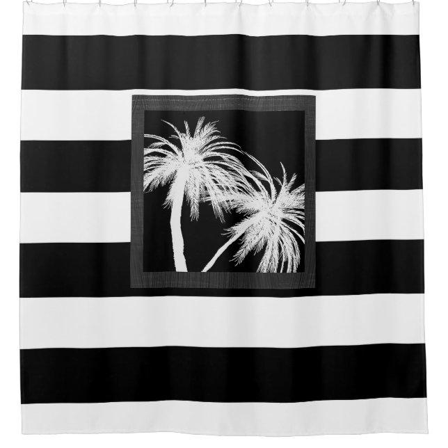 Rideaux De Douche Palmiers tropicaux Noir & Blanc Moderne Chic (Devant)