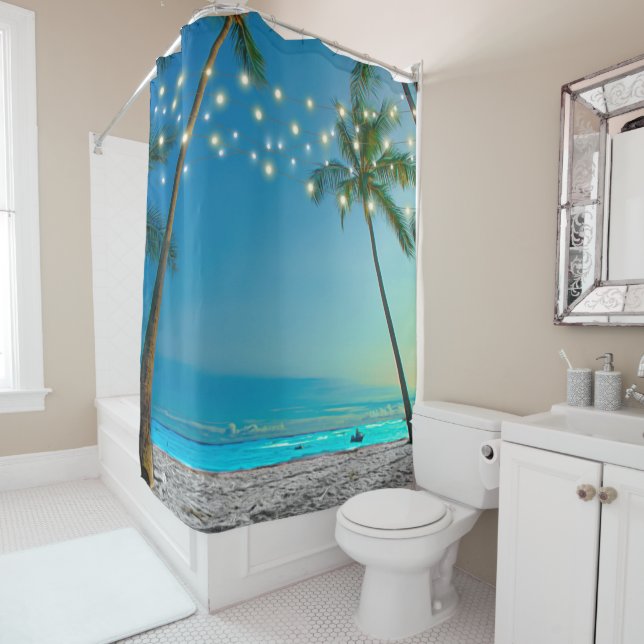 Rideaux De Douche Palmiers tropicaux Plage de cordes (En situation)