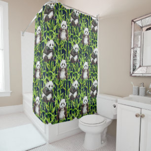Rideaux De Douche Panda avec Motif d'aquarelle en bambou