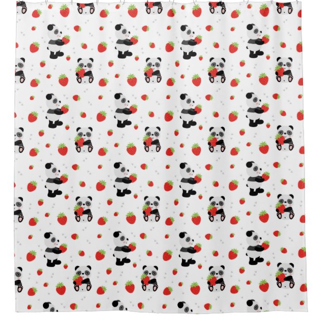 Rideaux De Douche Panda fofo com morango (Devant)