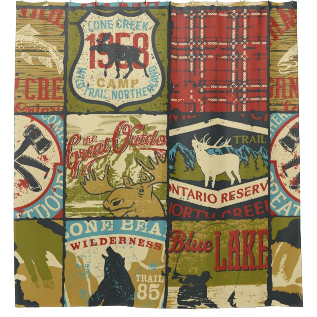 Rideaux De Douche Panneau d'aventure et symbole patchw des territoir (Devant)