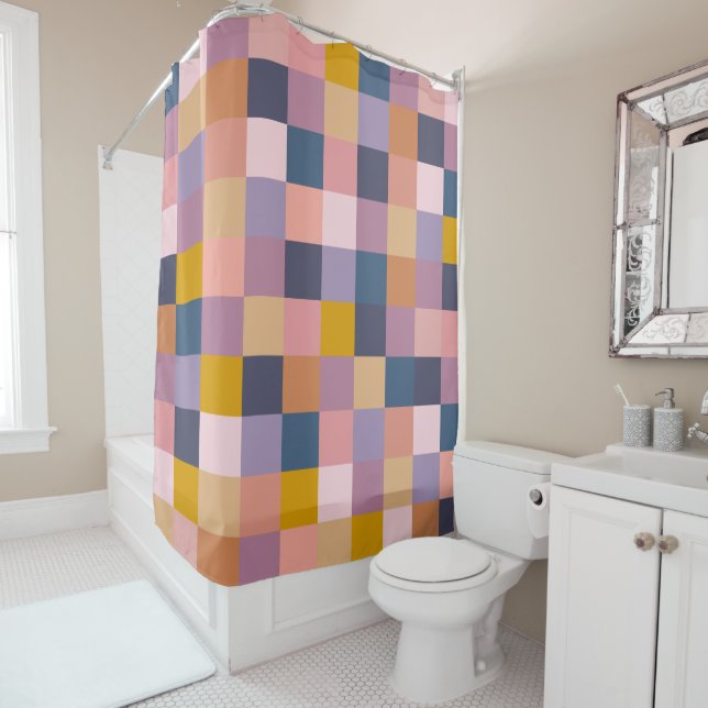 Rideaux De Douche Panneau de contrôle coloré Géométrique Terre viole (En situation)