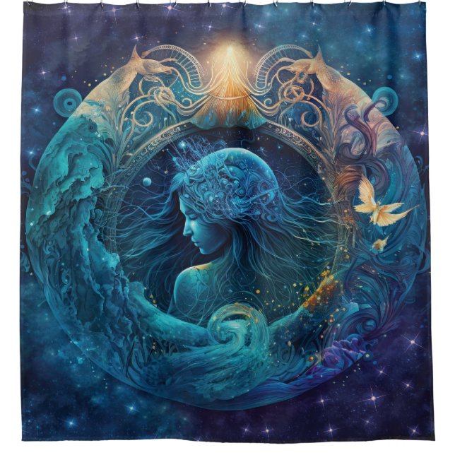 Rideaux De Douche Panneau Zodiaque Aquarius Design aquarelle (Devant)