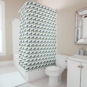 Rideaux De Douche Paon stylisé vintage héraldique sur couronne C