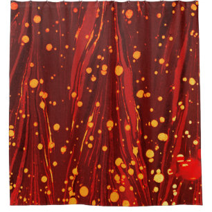 RIDEAUX DE DOUCHE PAPIER MARBÉ ROUGE ABSTRAIT AVEC ÉPAULES D'OR