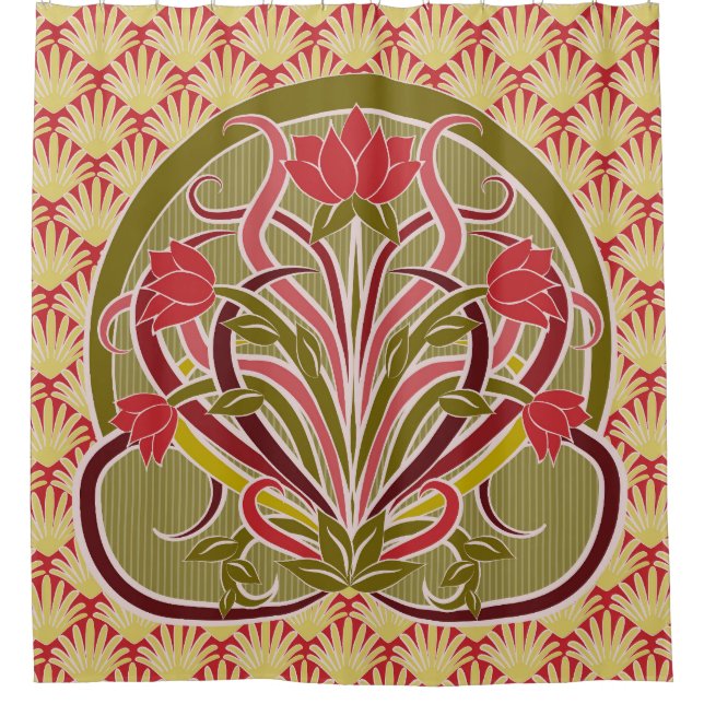 Rideaux De Douche Papier peint à fleurs Art Nouveau. (Devant)