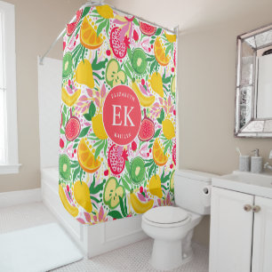 Rideaux De Douche Papier Peint Aquarelle Été Monogramme Fruit Tropic
