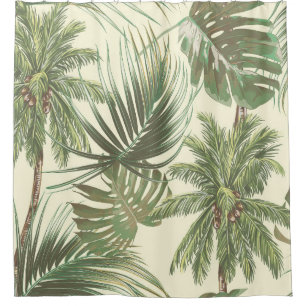Rideaux De Douche Papier peint de palmes Vintages Feuilles tropicale
