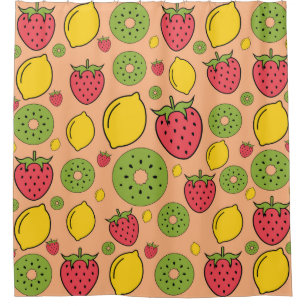 Rideaux De Douche Papier peint fraise, citron et kiwi